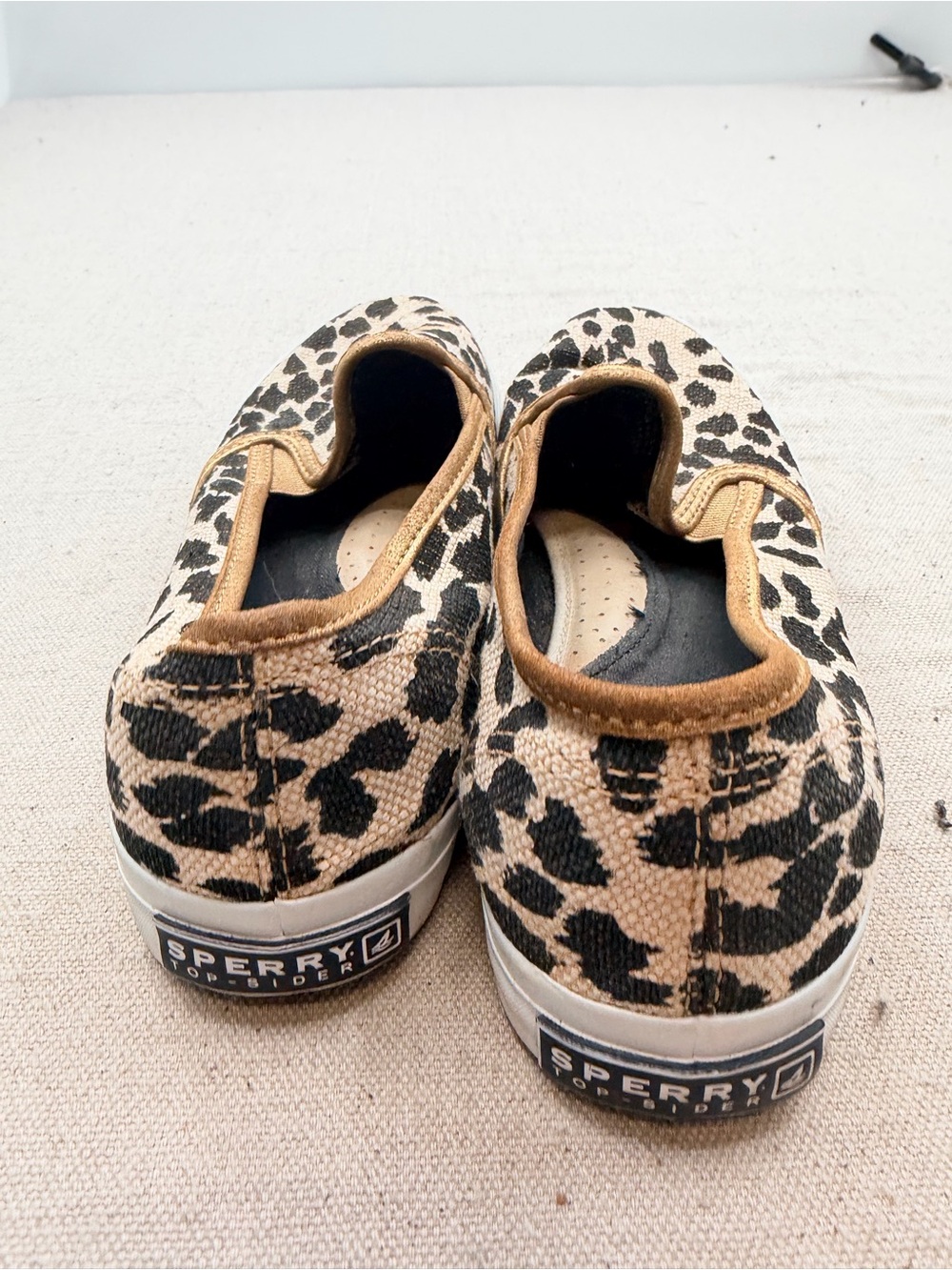 Sperry Leopard Print Slip-On Flats with Metallic Trim - Women's Brown - Picture 6 of 11